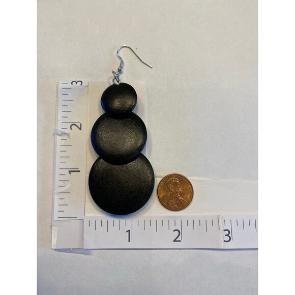 Earrings Black Dangle Teardrop Wooden Boho Modern Round Hippie Statement NEW - Picture 3 of 4